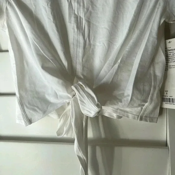 LULULEMON NWT Time to Restore Short Sleeve Cropped Crop Top White Wrap Tie 6 - Picture 7 of 10